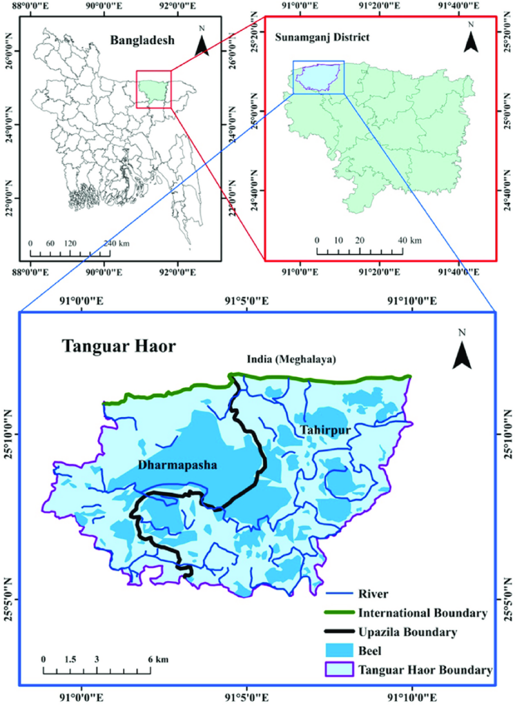 Location of Tanguar Haor in Sunamganj district of northeastern Bangladesh.