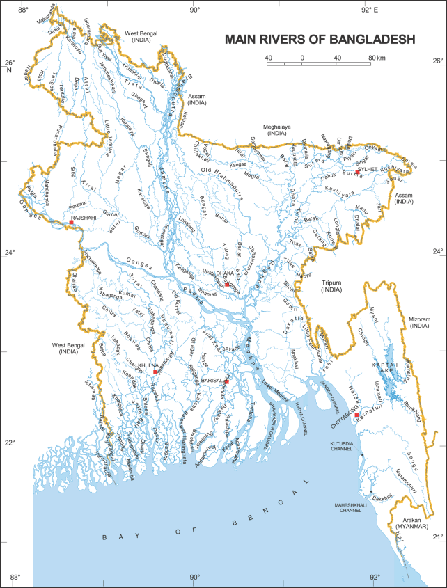 Main Rivers and Flood Affected Area in Bangladesh